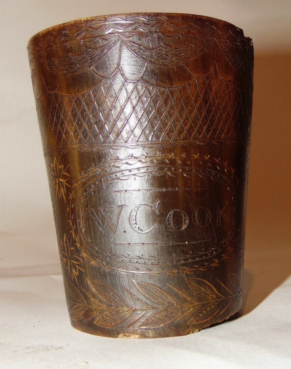 Georgian horn beaker. W.Cook circa 1820
