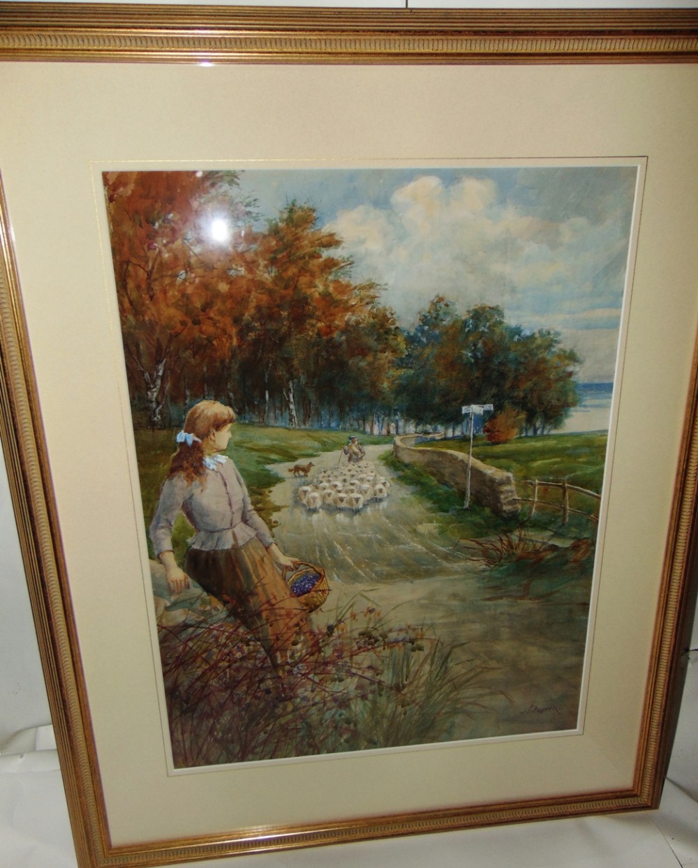 Watercolour rural scene by J.Pollock circa 1915