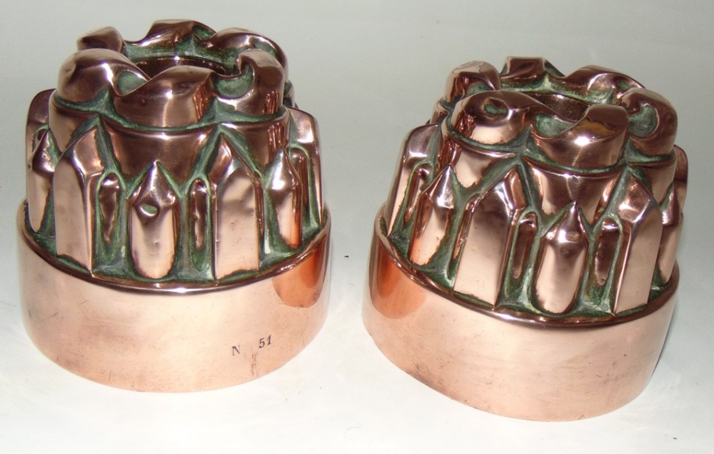 Pair Victorian copper jelly mounds circa 1850