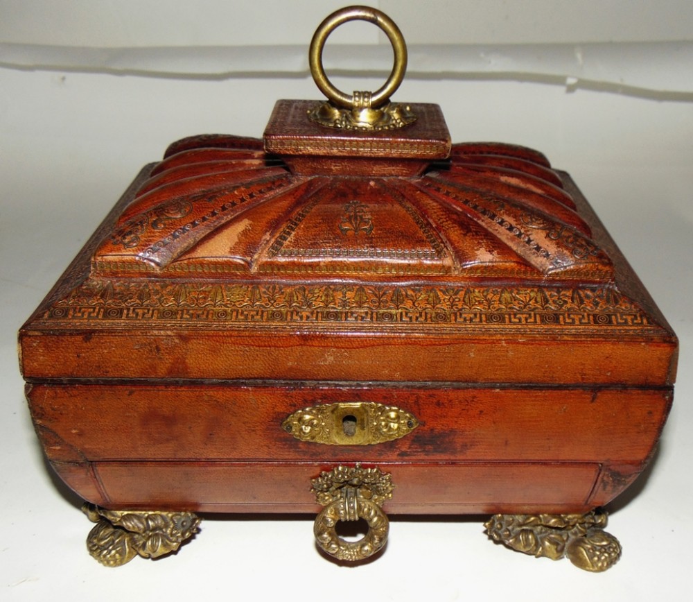 Regency leather covered work box circa 1815