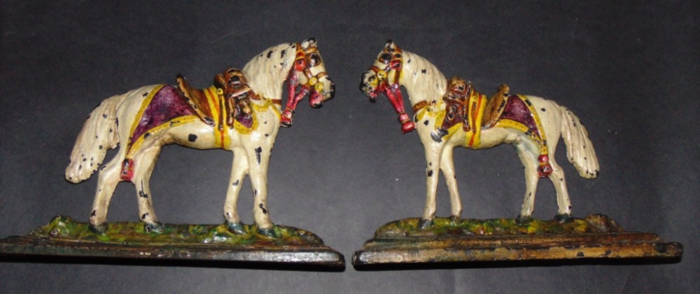 Pair Victorian cast iron horse mantle ornaments circa 1860