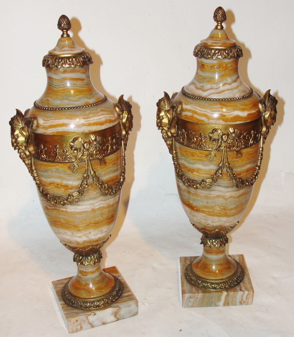 Pair  Victorian onyx marble cassoulets. Circa 1870