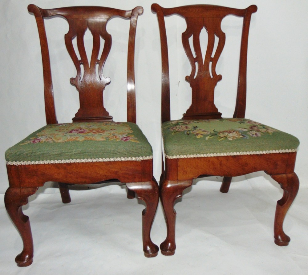 Pair George II walnut chairs circa 1750