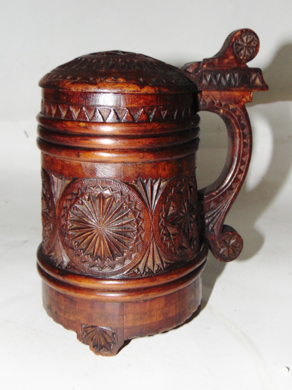 Norwegian carved fruitwood tankard circa 1860