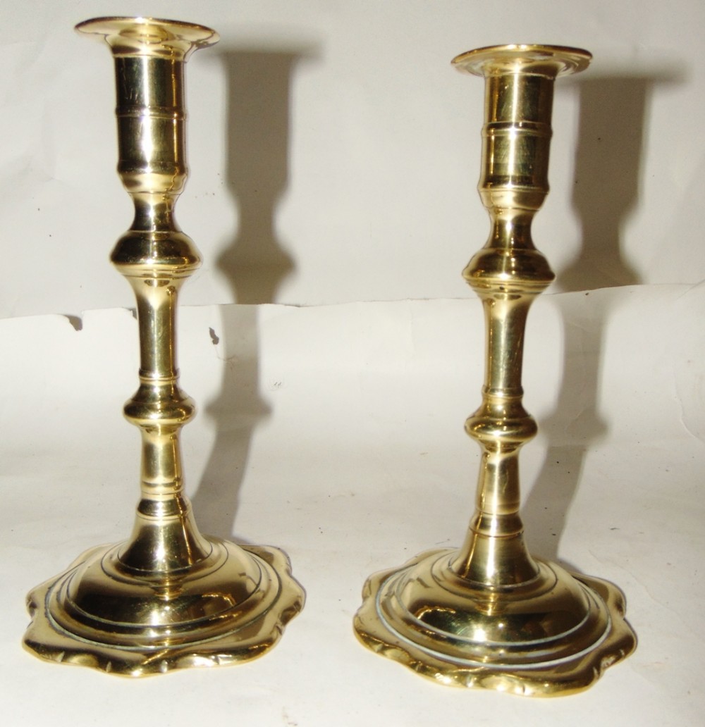 Pair Georgian brass petal base candlesticks circa 1760