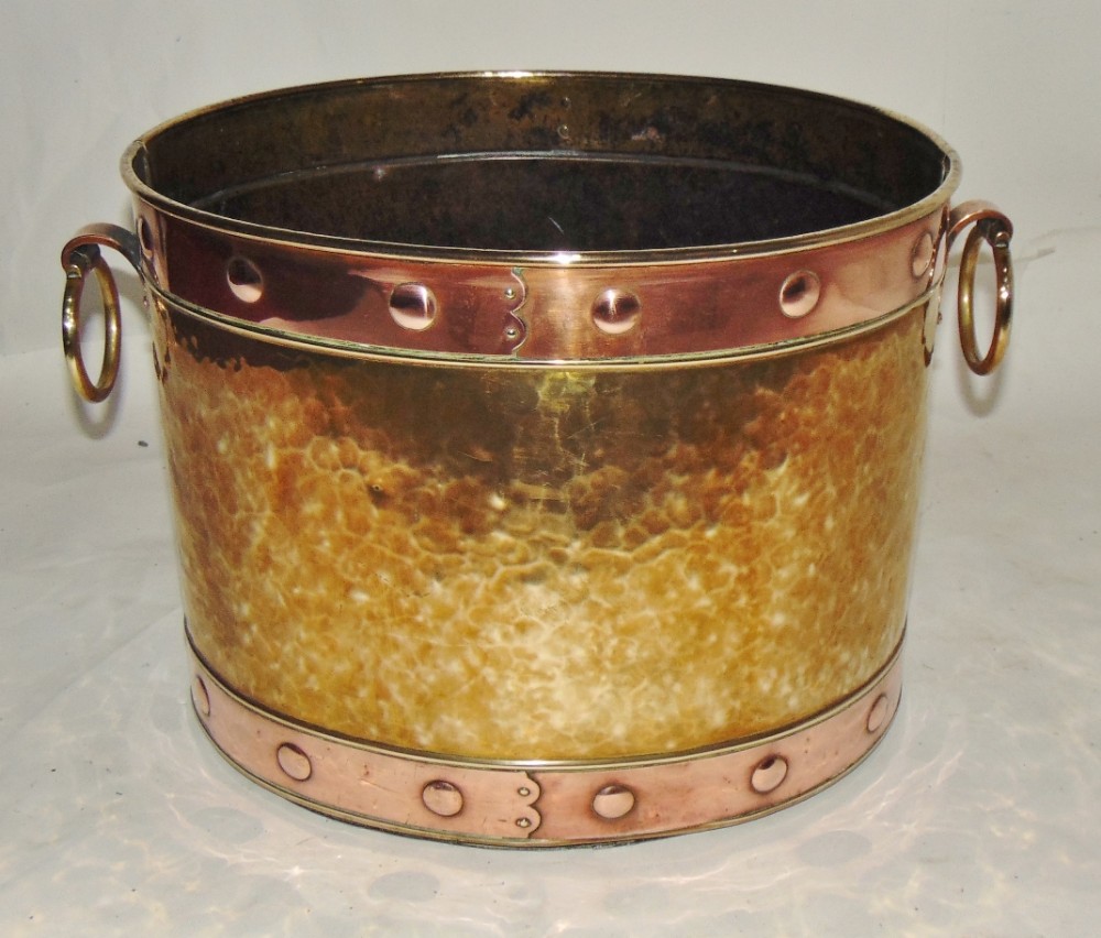 Victorian copper and brass oval log bin circa 1880