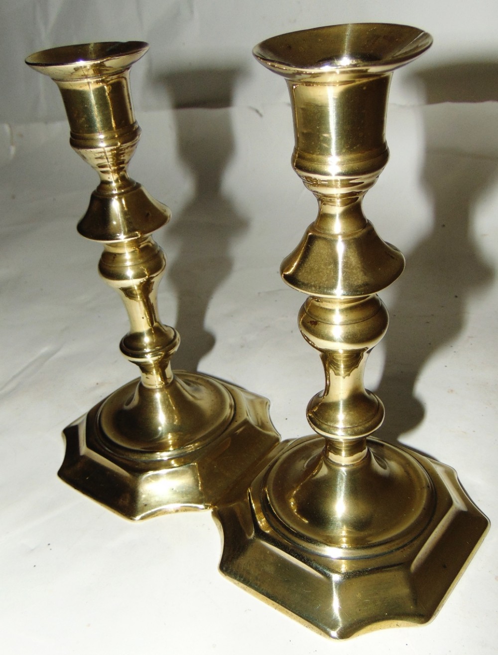 Pair Georgian brass candlesticks.