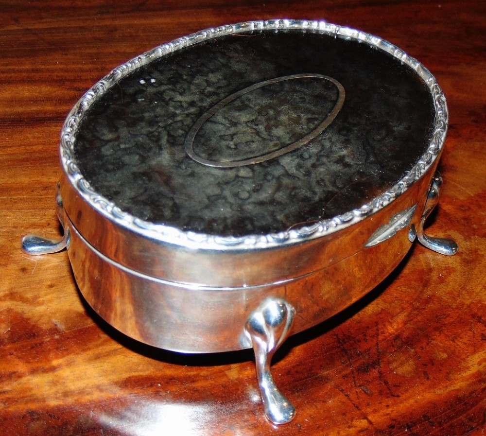 Large oval silver and aberlorn jewelry box 1918
