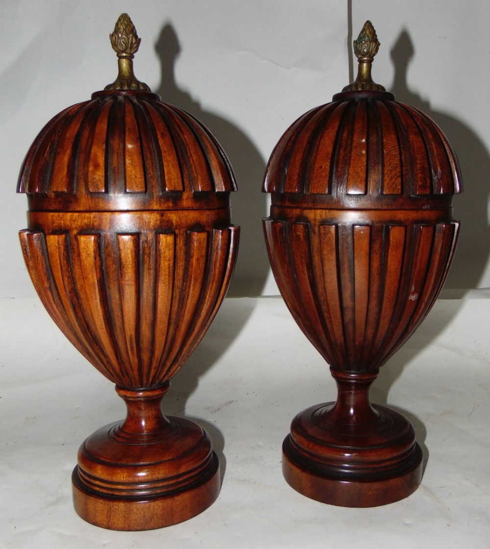 Pair Edwardian mahogany urns. circa 1920