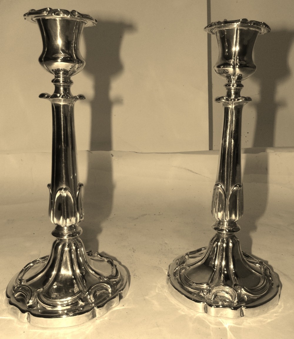 Pair Sheffield silver plated candlesticks circa 1835