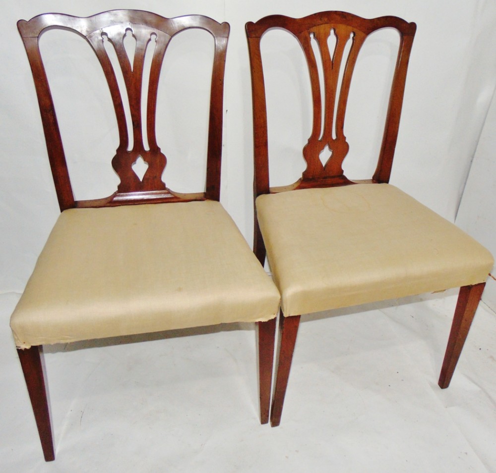 Pair George III solid yew-wood side chairs circa 1770