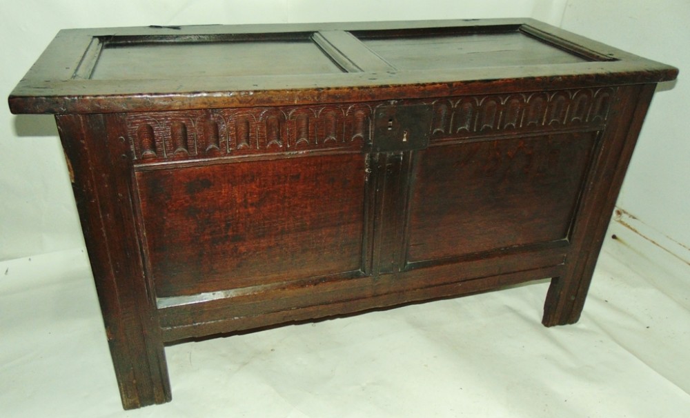 Early oak paneled coffer circa 1690