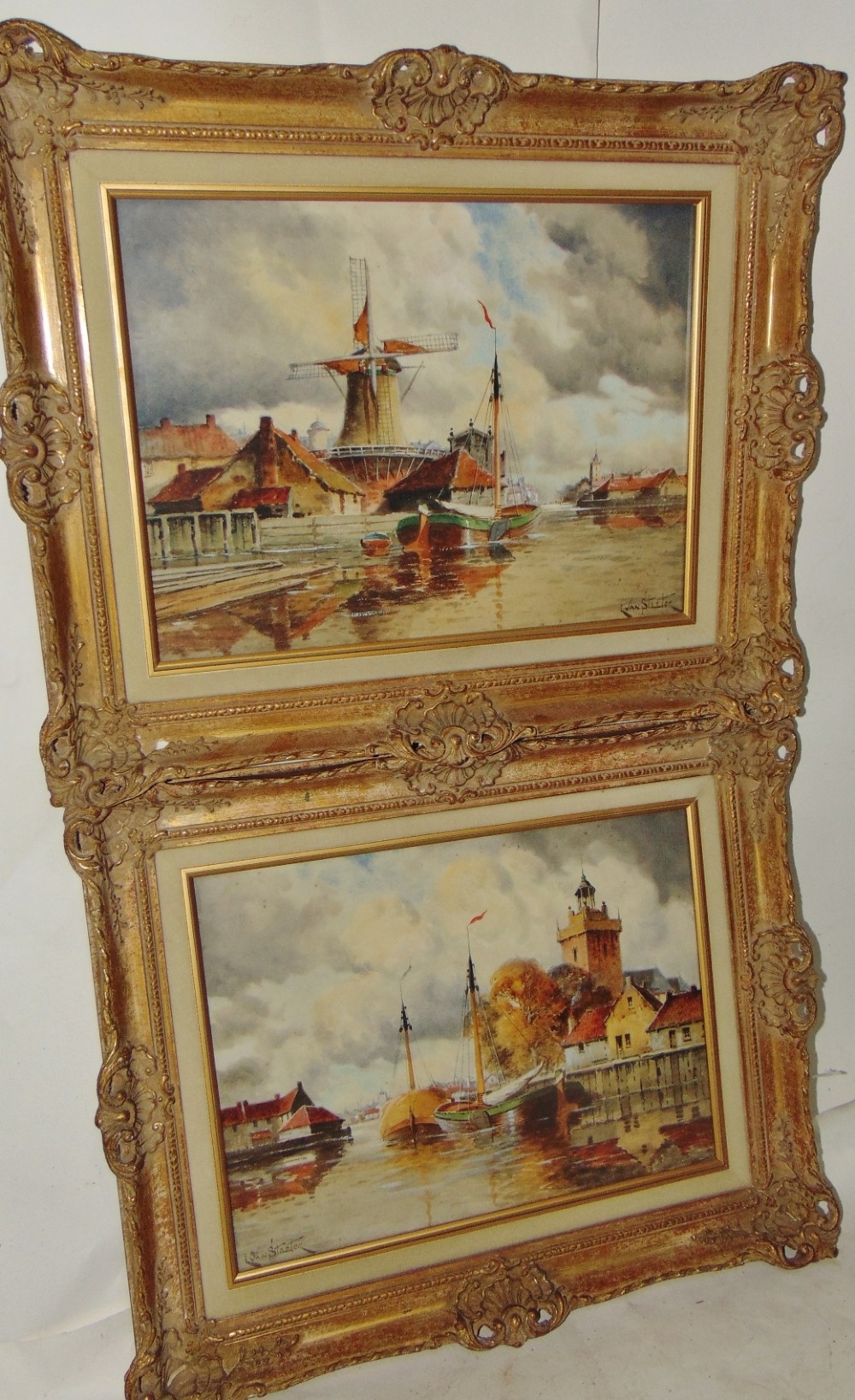 Pair watercolours Dutch scenes by Louis van Staaten  Circa 1900