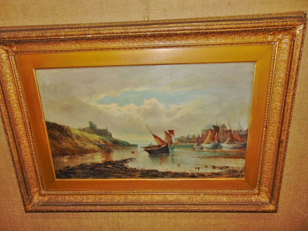 Oil on canvas harbour scene by J.Suker