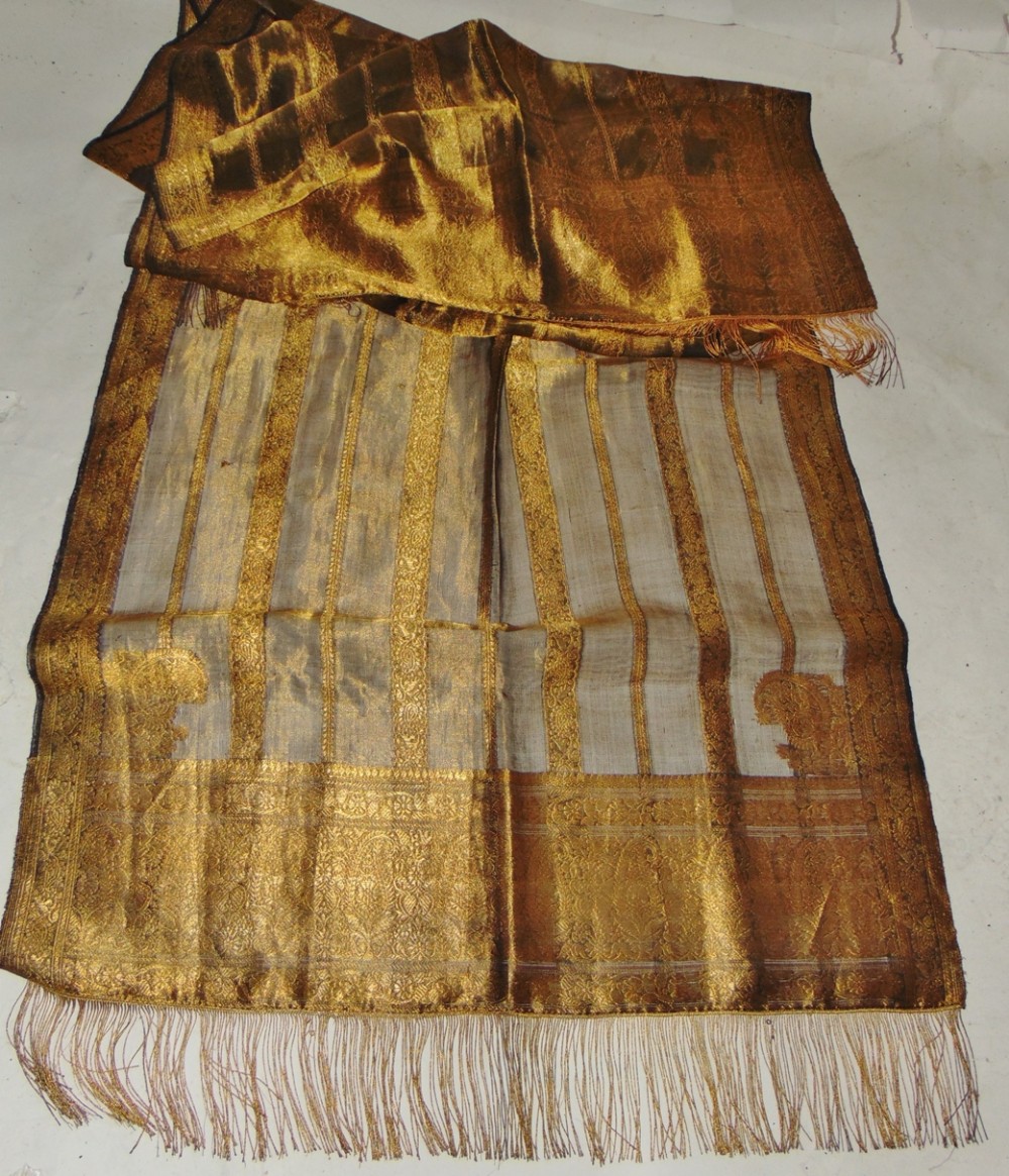 Indian metalic gold thread wedding shawl circa 1920