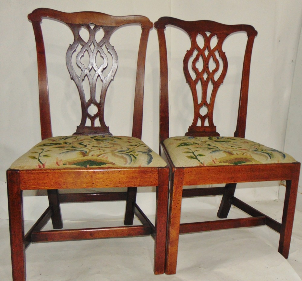 Pair George III fruitwood side chairs circa 1770