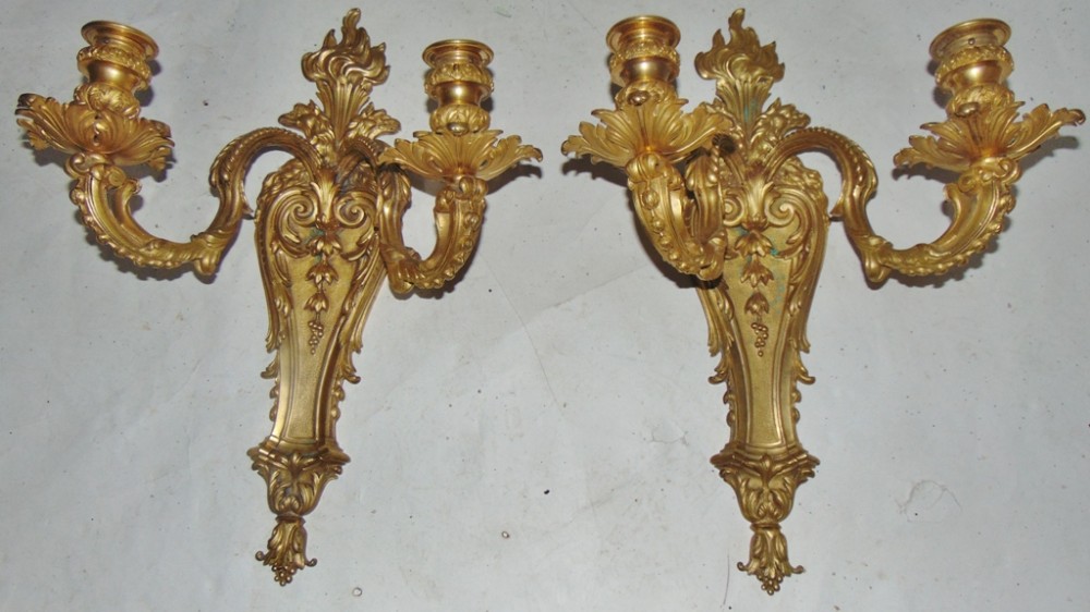 Pair Regency gilded bronze ormolu wall lights circa 1815