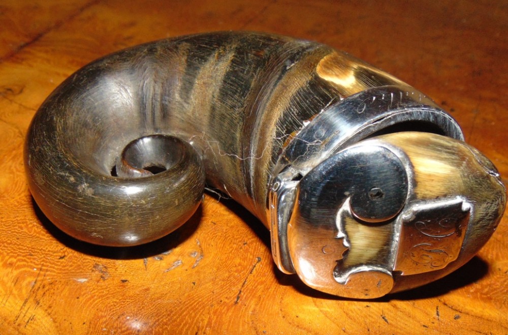 Scottish ram's horn silver mounted snuff mull circa 1840
