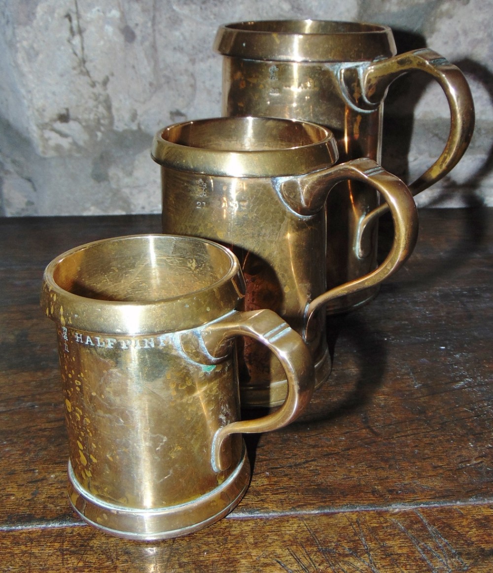 Set three gunmetal and brass measures circa 1830
