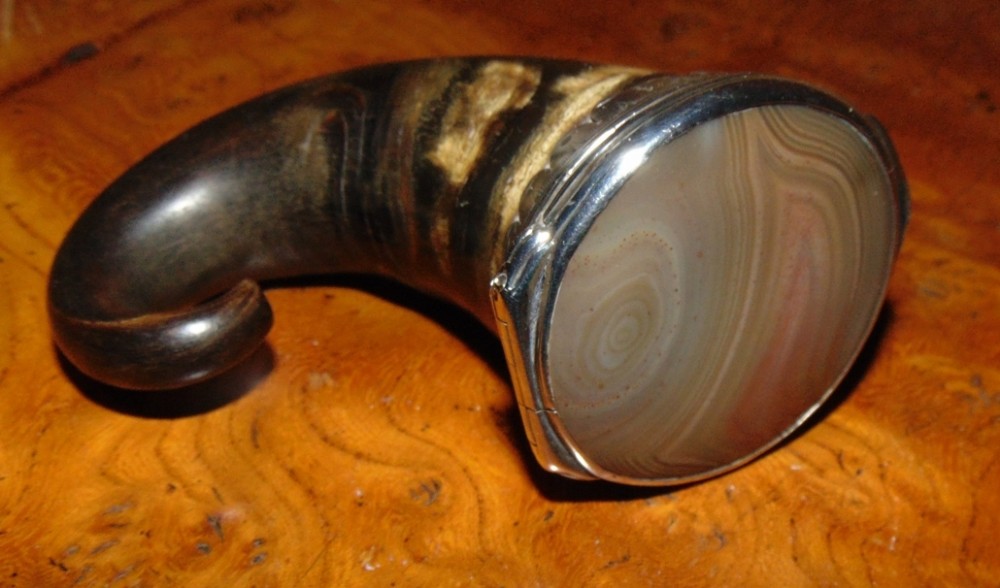 Scottish ram's horn silver mounted snuff mull circa 1840