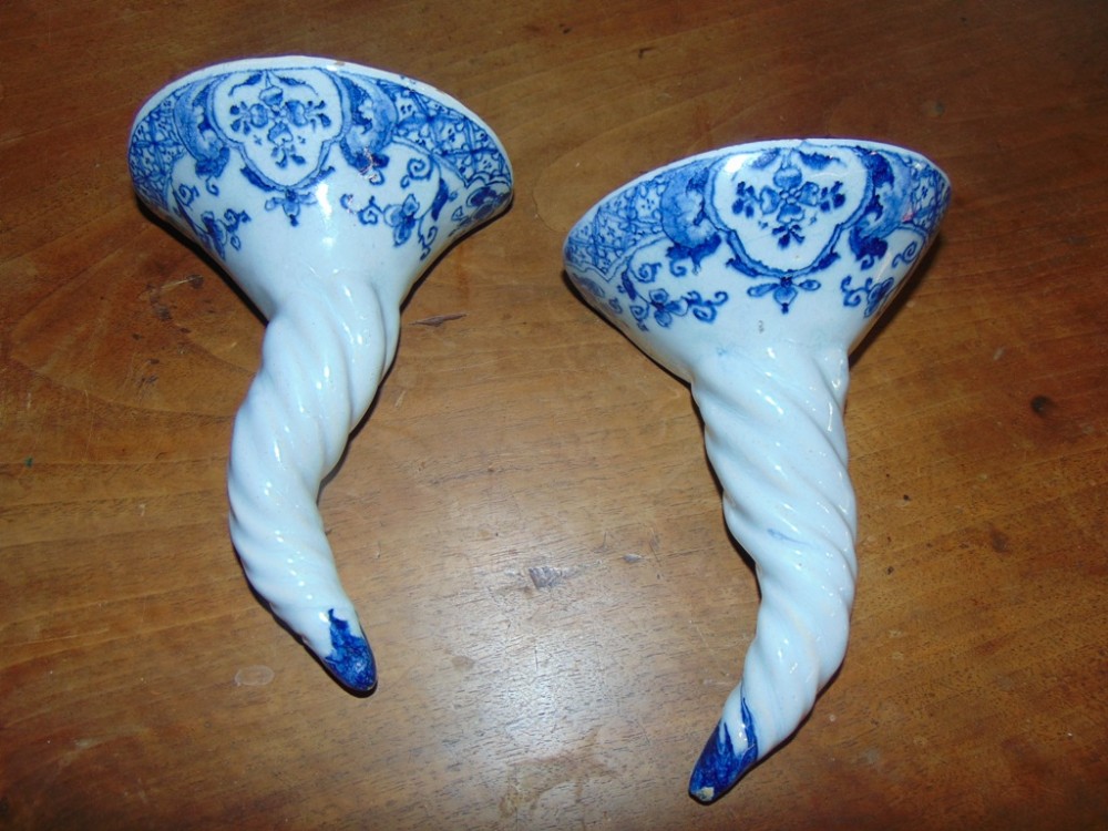pair English Delft wall pockets circa 1760