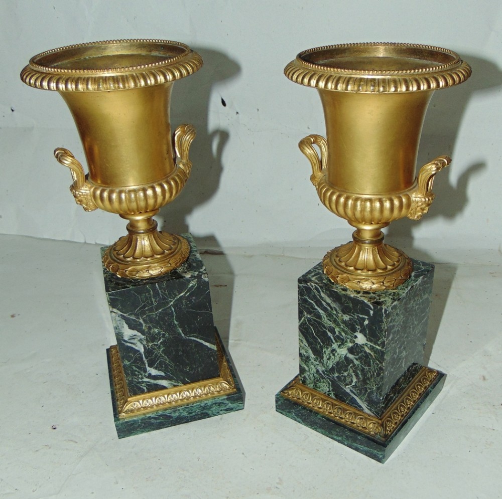Pair french ormolu and marble table urns circa 1880