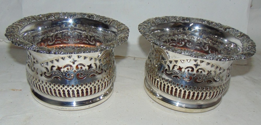 Large pair Victorian silver plated coasters circa 1860
