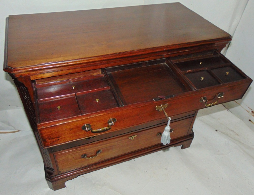 George III red walnut dressing chest fitted drawer