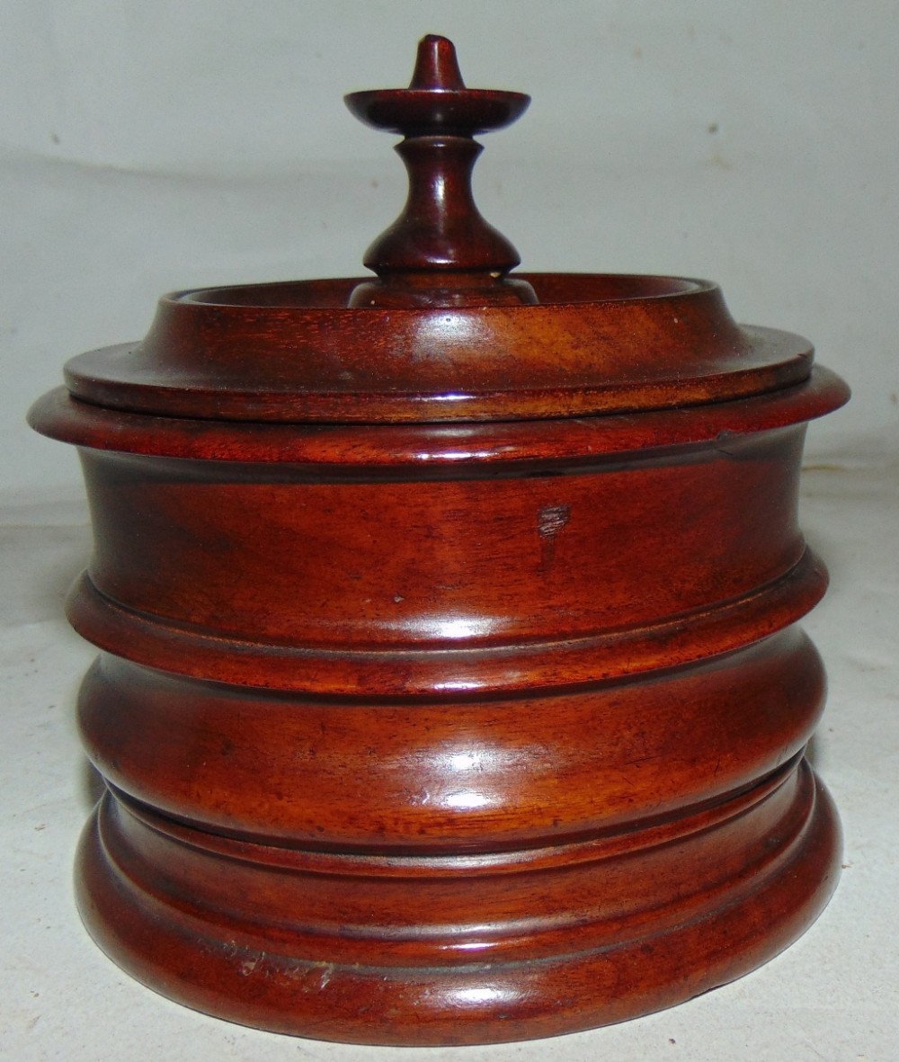 Dutch turned mahogany tobacco box & lid circa 1820