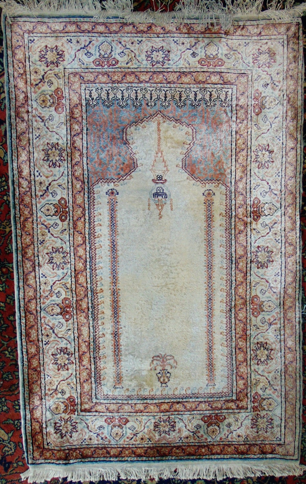 Turkish silk prayer rug circa 1930