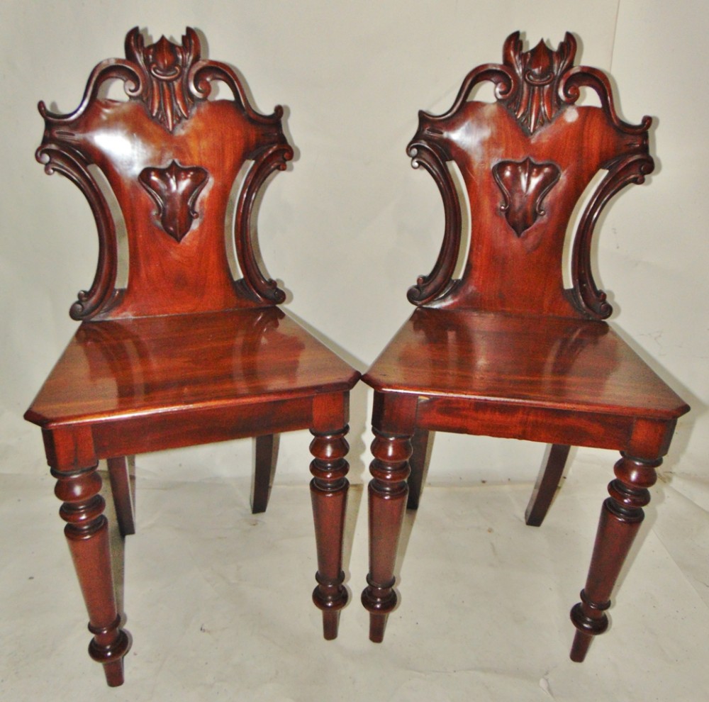 Pair William IV mahogany hall chairs circa 1835