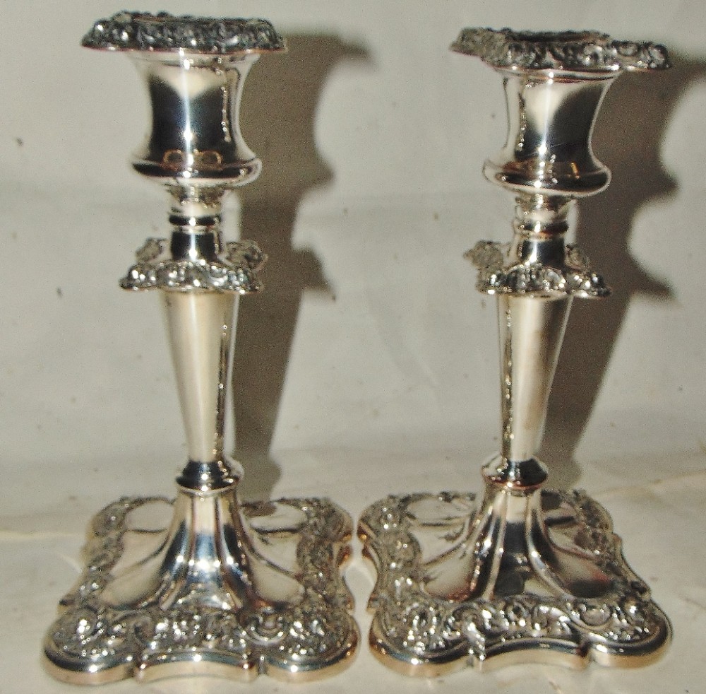 Pair Victorian silver plated candlesticks circa 1870