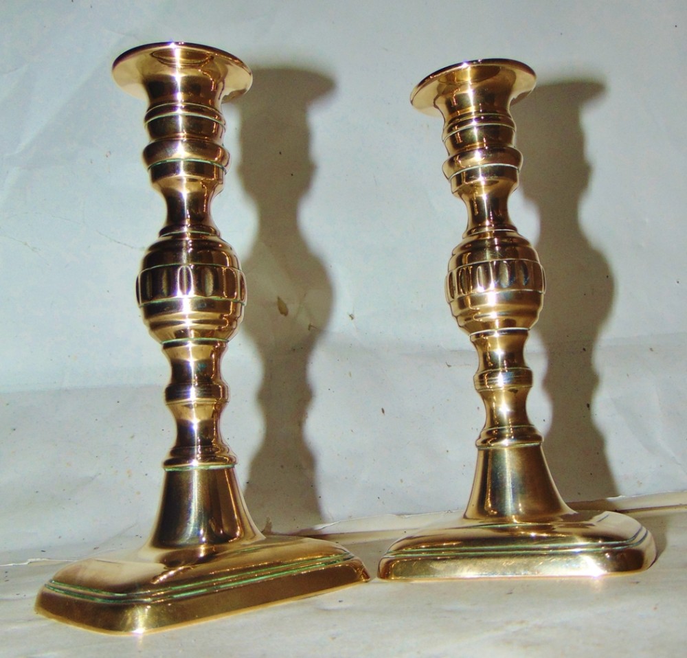 Pair late Georgian brass candlesticks circa 1830