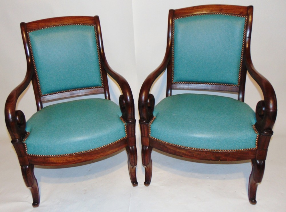 pair french Empire mahogany elbow chairs circa 1815