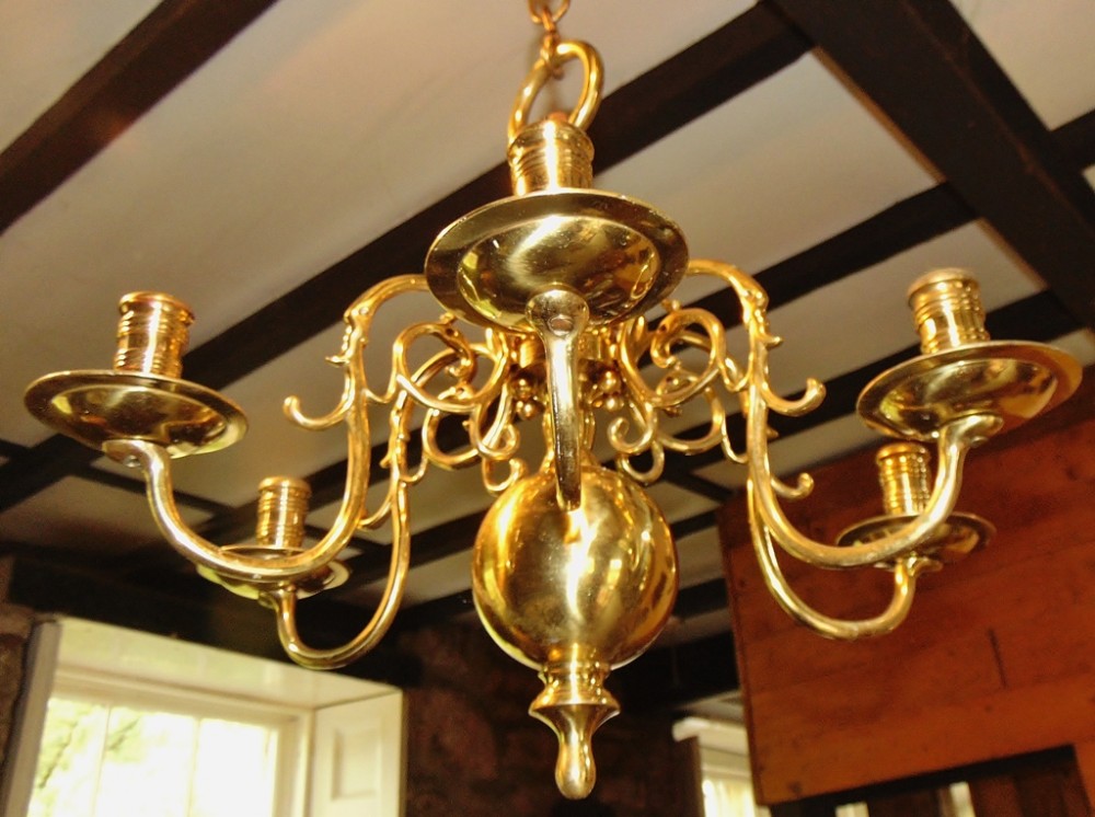 Dutch brass 6 branch chandelier circa 1830