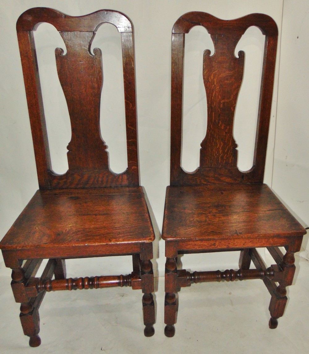 Pair Stuart oak high back chairs circa 1690