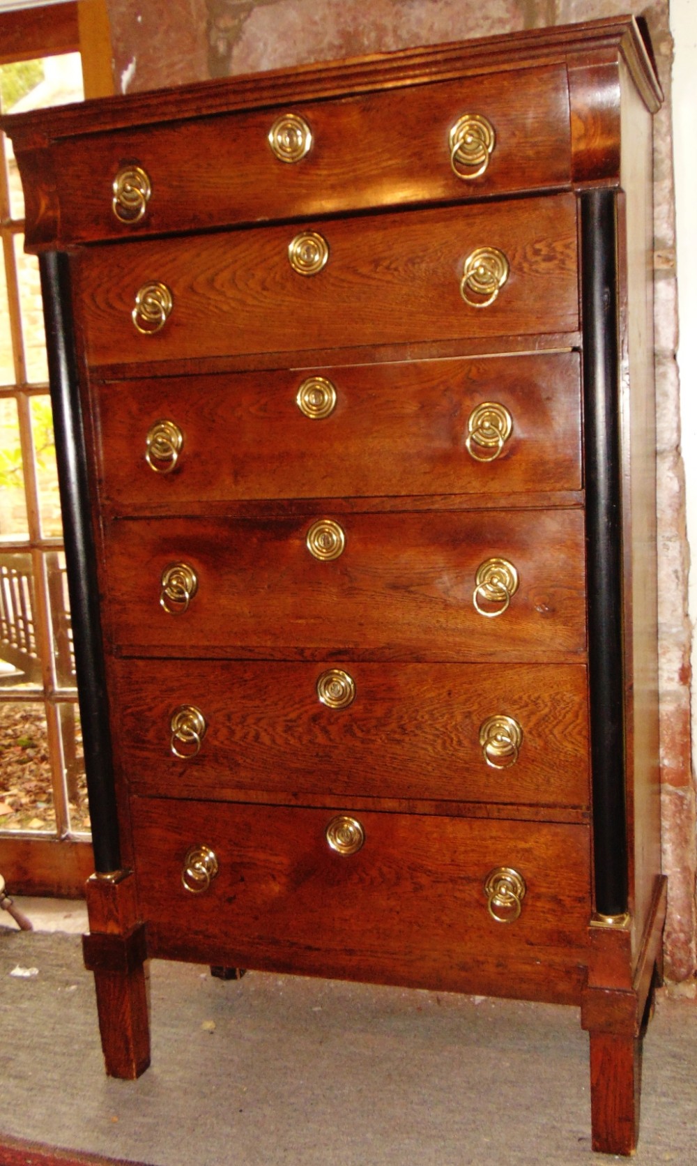 Dutch Empire oak tall chest circa 1815