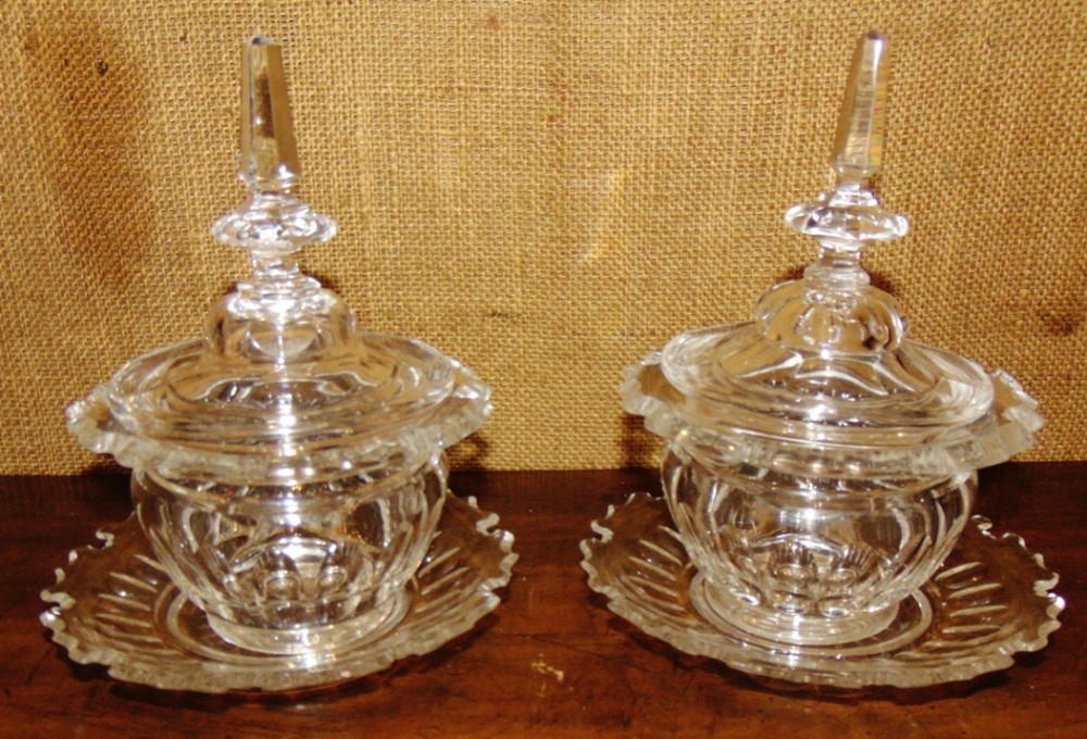 Pair Regency cut glass honey jars circa 1820