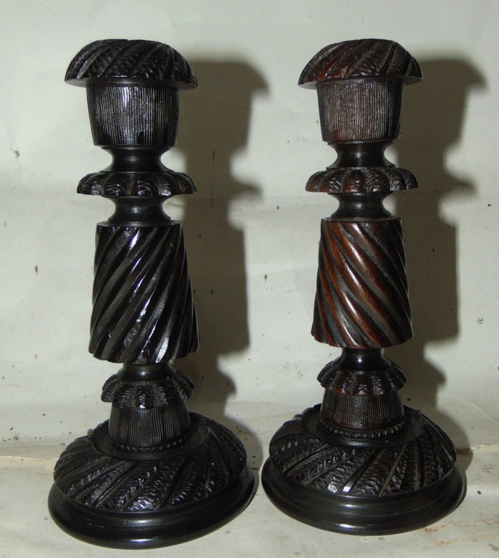 Pair regency carved ebony candlesticks circa 1820