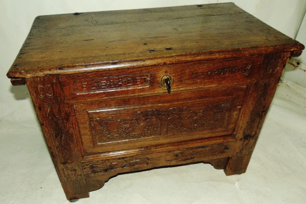Small Friesland oak marriage coffer Dated 1797