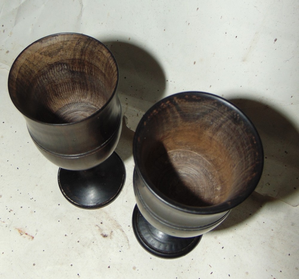 Pair Victorian ebony goblets circa 1870