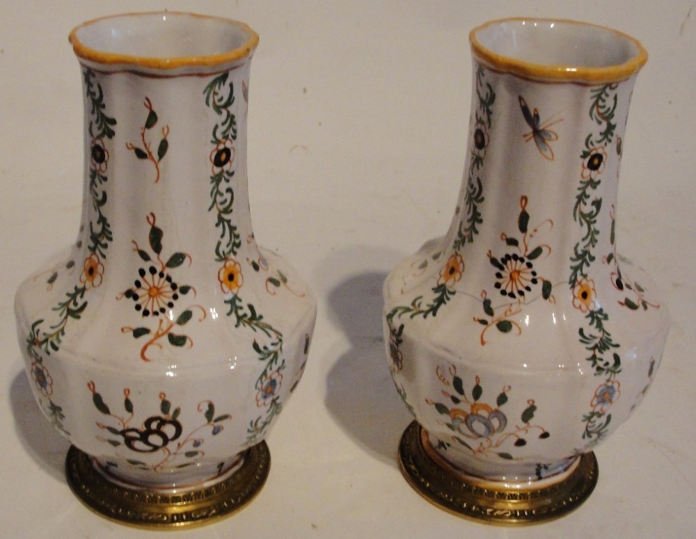 Pair french faience Moustier vases circa 1780