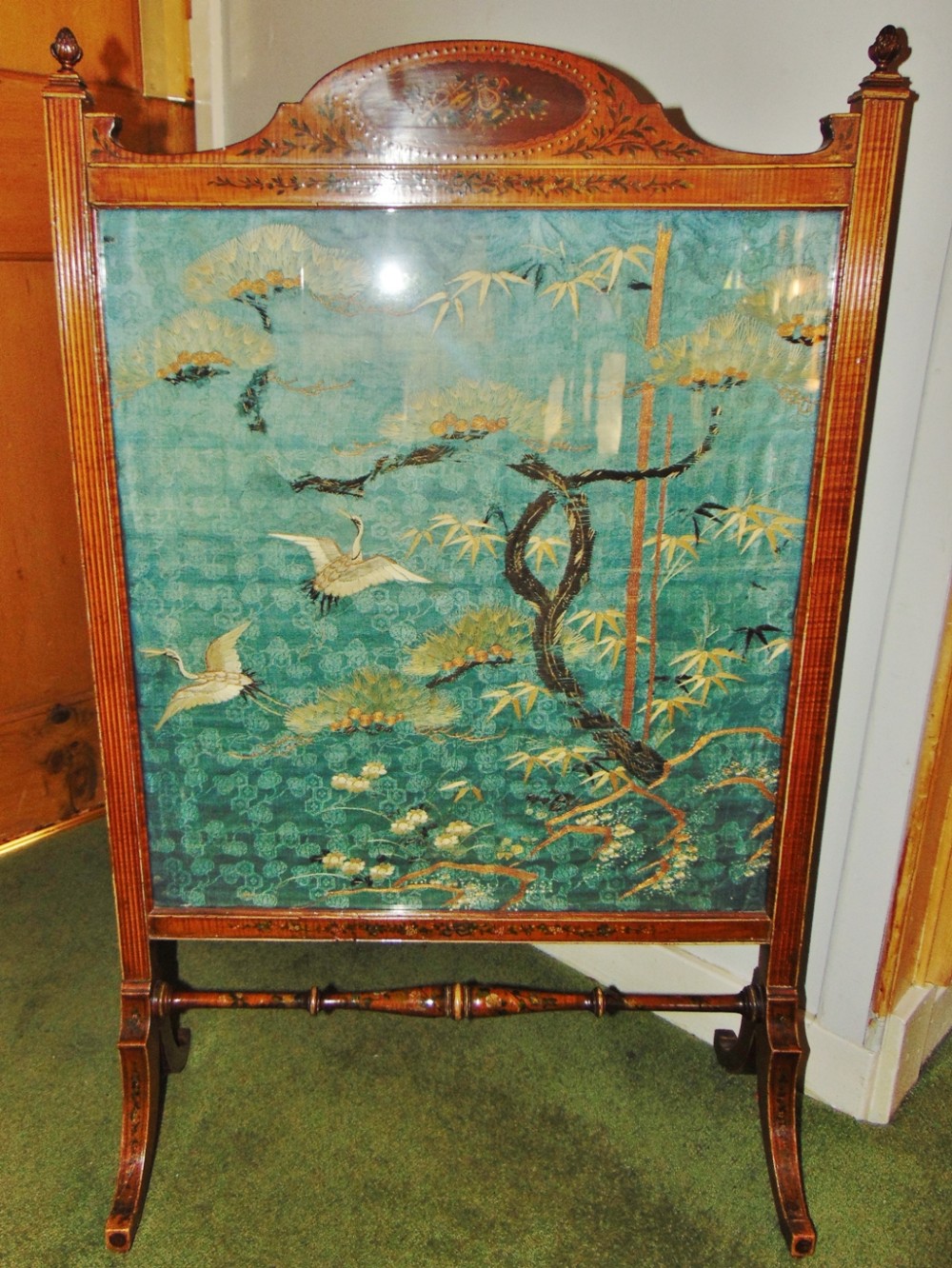 Edwardian decorated satinwood firescreen circa 1910