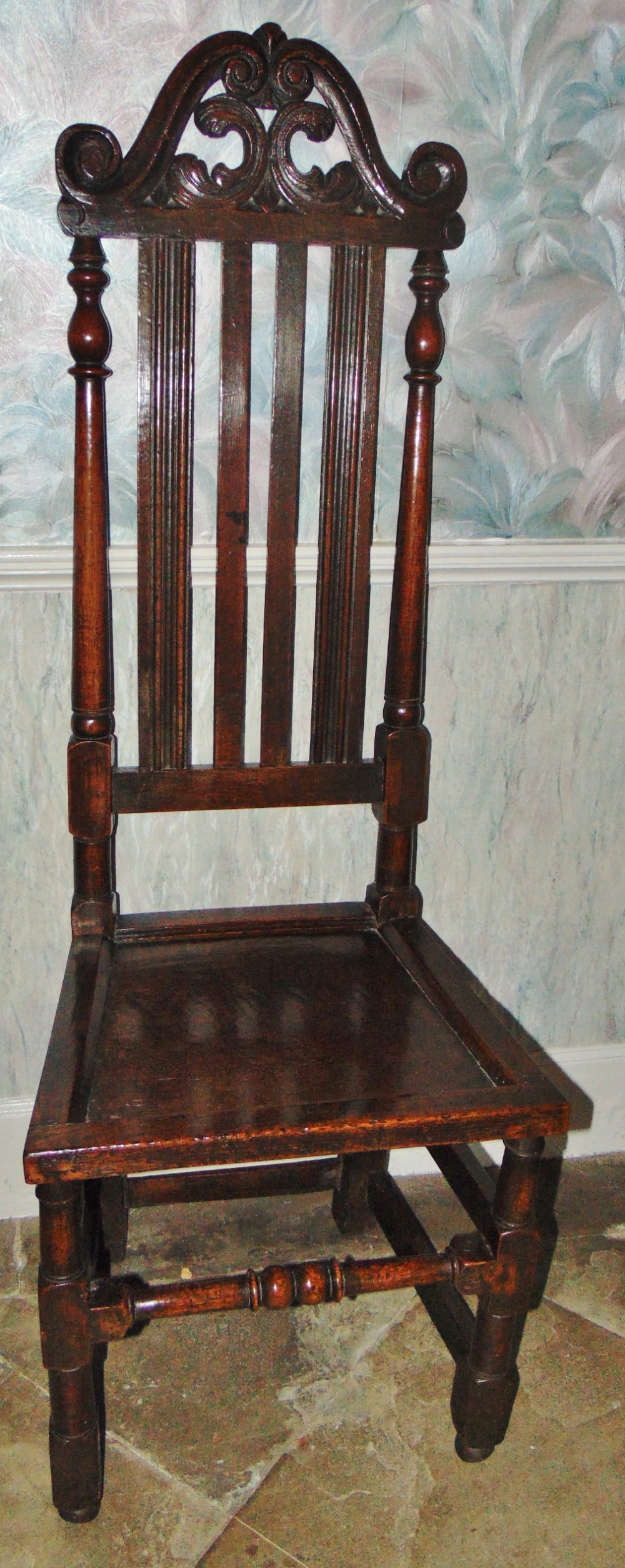 Stuart oak high back chair circa 1680