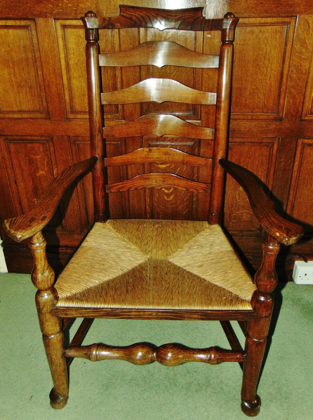 Georgian elm Lancashire ladder back elbow circa 1800