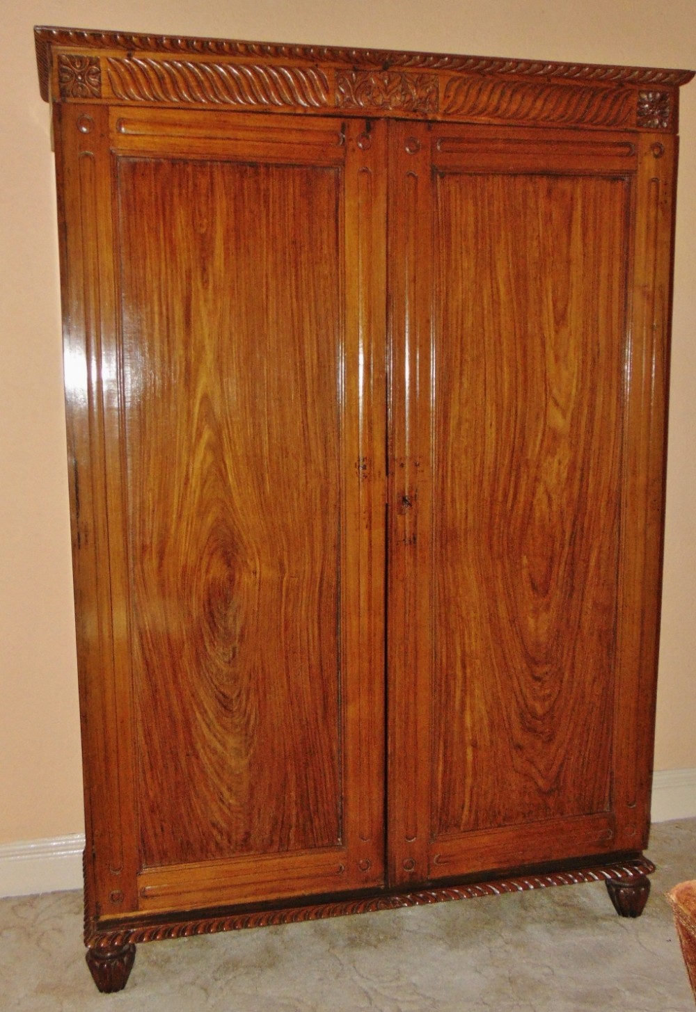 Regency solid padouk Anglo-Indian wardrobe circa 1830