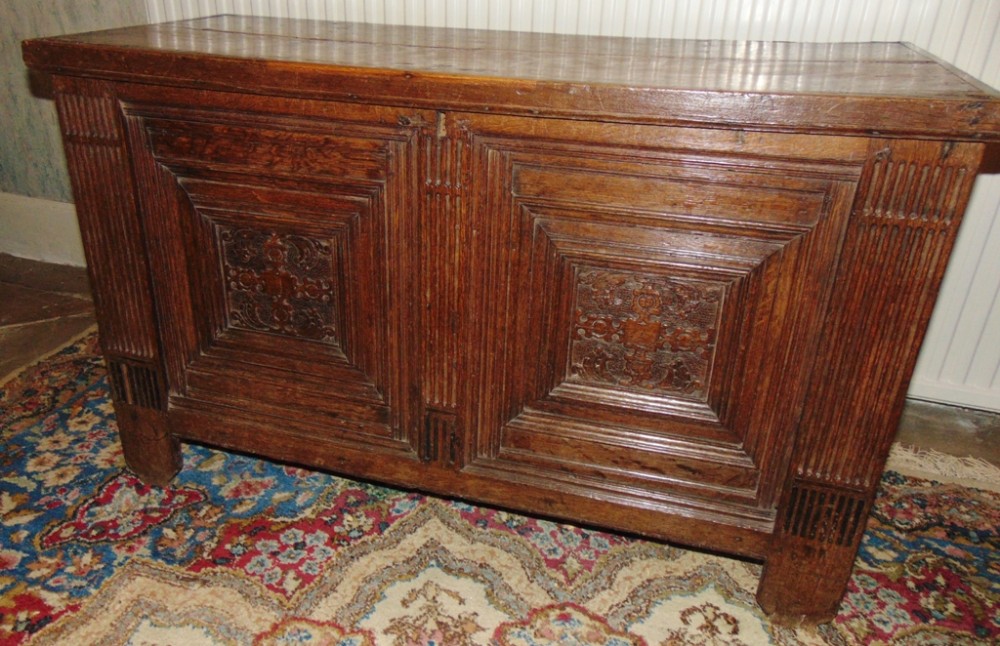 Dutch early oak carved coffer circa 1690