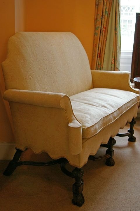 Quality Upholstered Walnut Two Seater Sofa Retailed by Liberty & Co

