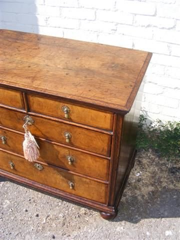 fig 1. Early 18th century Walnut, Elm and Oak chest of drawers.