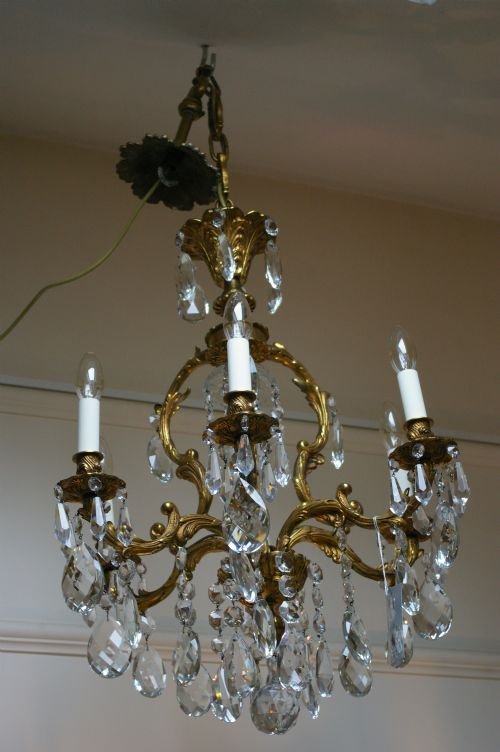 Pair Ornate Italian Gilded Brass Chandelier